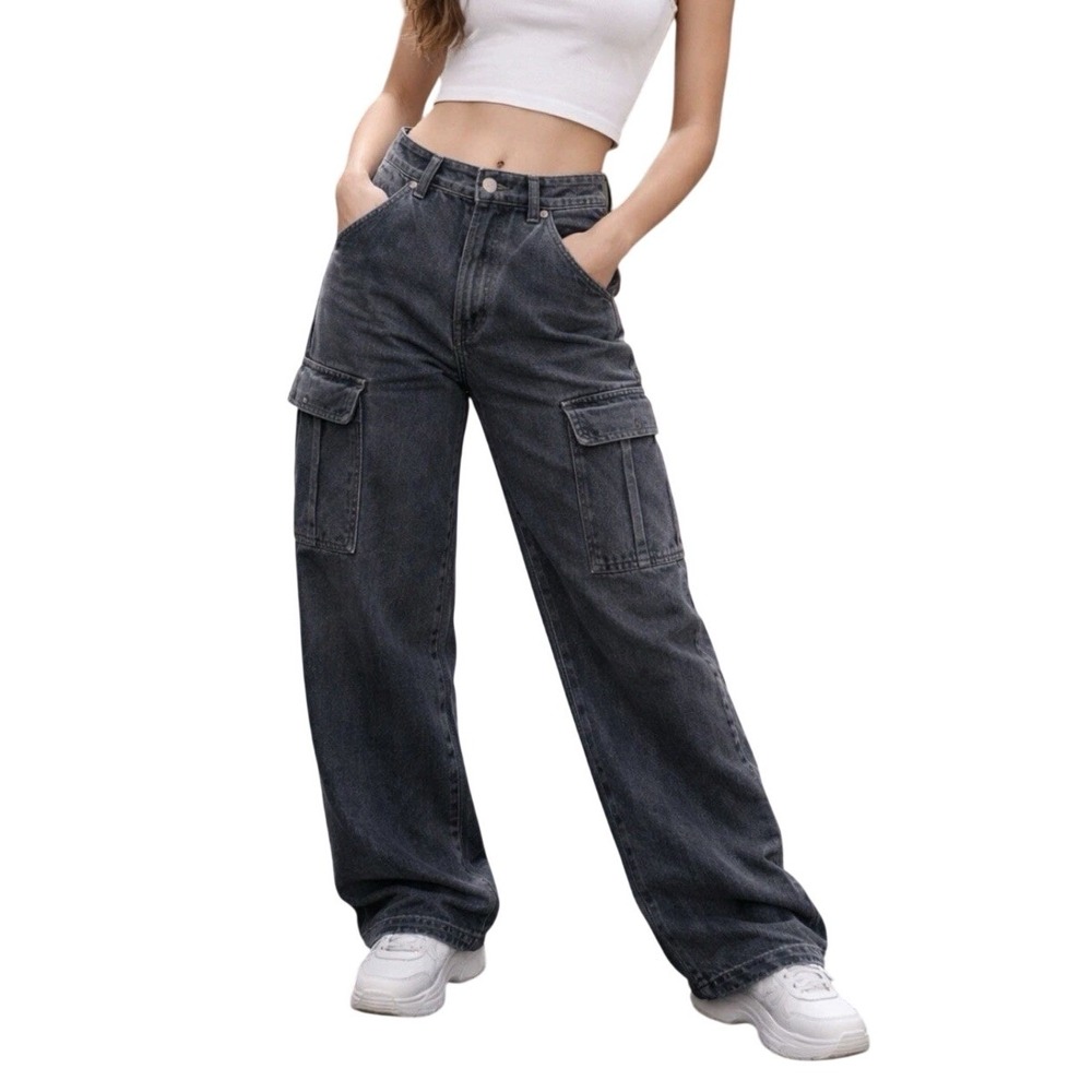 Levis Cargo Pants Womens 24x30 Baggy‎ 94 Black Skater Cinch Ankle Mid Rise Raver